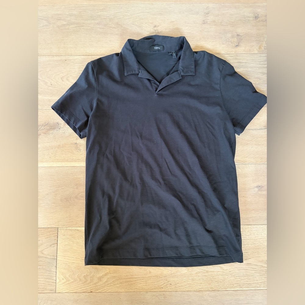 Theory Willem Atmos minimalist polo black cotton blend - Large